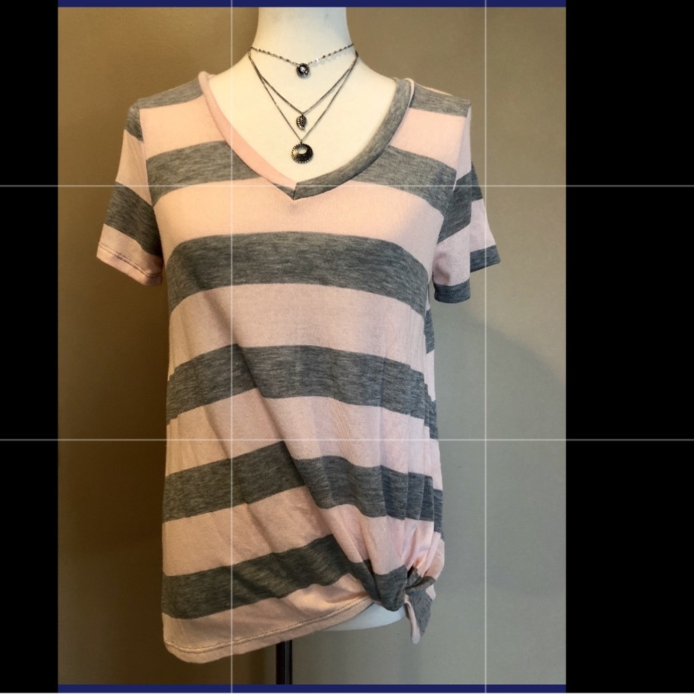 Pink and Grey Striped Top